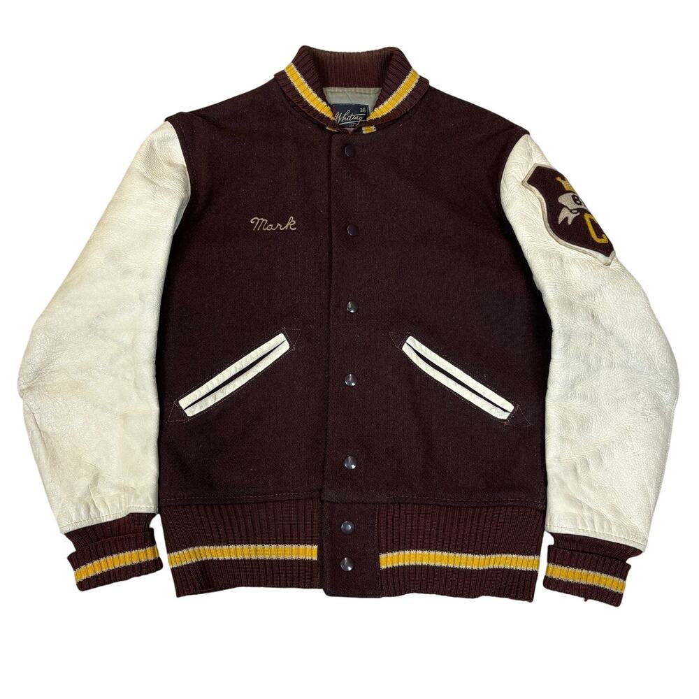 Vintage 60s 70s Whiting Co Wool Leather Varsity Letterman Jacket Men's 36